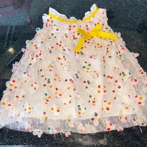 White Polka Dot Tulle Baby Dress with Yellow Bow